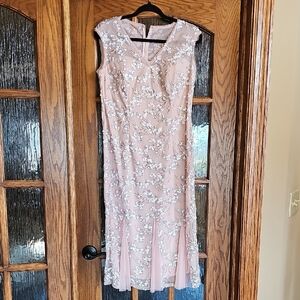 Alex Evenings Blush Pink Embroidered Midi Dress Size 12
